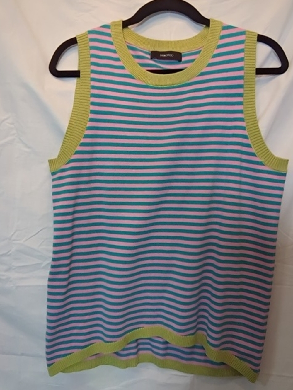 Striped Sleeveless Knit Top - Green Trim